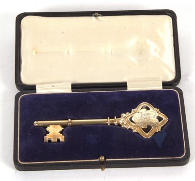 Lot 130 - A George V silver/gilt ceremonial key engraved...