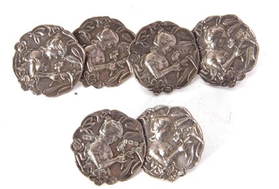 Lot 141 - A set of six silver Art Nouveau silver buttons...