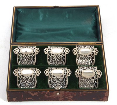 Lot 171 - Cased set of six Edwardian silver serviette...