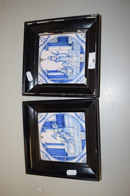Lot 46 - A pair of Delft tiles in ebonised frames