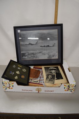 Lot 65 - Mixed Lot: Framed RAF badges, framed cigarette...