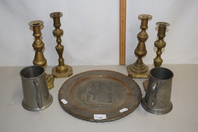 Lot 139 - Mixed Lot: Brass candlesticks, pewter tankard,...