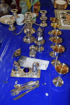 Lot 148 - Mixed Lot: Silver plated candelabra, goblets,...