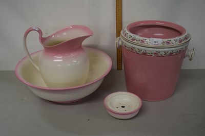 Lot 161 - A pink and floral decorated dressing table set