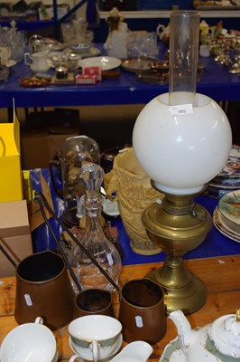 Lot 185 - Mixed Lot: Brass based oil lamp, decanter,...