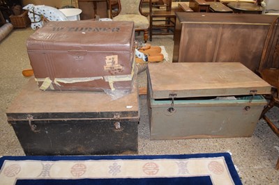 Lot 276 - A group of three vintage metal trunks