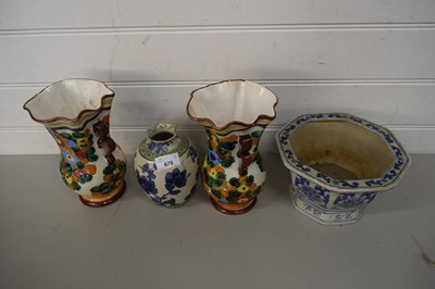 Lot 670 - MIXED LOT JARDINIERE AND THREE ASSORTED VASES