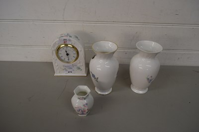 Lot 674 - THREE AYNSLEY VASES AND AN AYNSLEY CLOCK