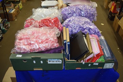 Lot 611 - Four boxes of various fabrics, plastic garden...