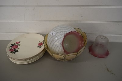 Lot 679 - VARIOUS DECORATED PLATES, LIGHT SHADES ETC