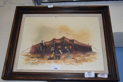 Lot 698 - OIL ON CANVAS, A BEDOUIN CAMP SCENE, FRAMED