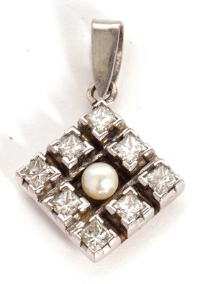 Lot 62 - A silver, diamond and cultured pearl pendant,...