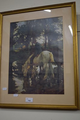 Lot 722 - COLOURED PRINT, WATERING HORSES, F/G