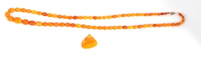 Lot 142 - An amber bead necklace and an amber pendant,...