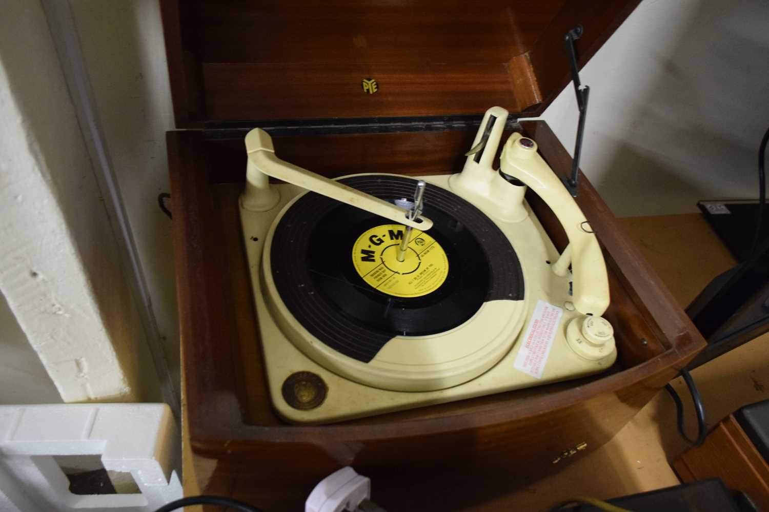 Lot 737 - MAHOGANY CASED PYE PORTABLE RECORD PLAYER