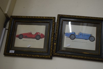 Lot 740 - TWO PRINTS, BUGATTI AND FERRARI RACING CARS, F/G