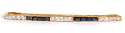 Lot 49 - A sapphire and diamond bar brooch, the 4mm...