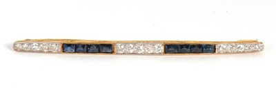 Lot 49 - A sapphire and diamond bar brooch, the 4mm...