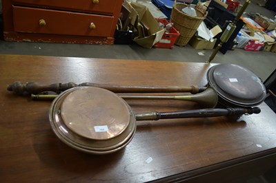 Lot 760 - TWO COPPER BED WARMING PANS AND A COPPER POST...