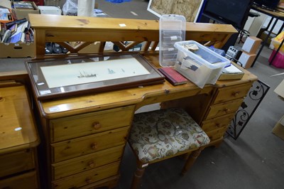 Lot 767 - MODERN PINE TWIN PEDESTAL DRESSING TABLE WITH...