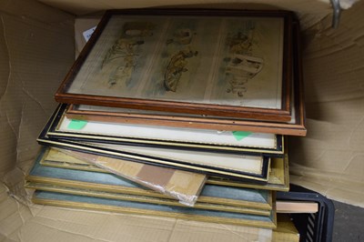 Lot 796 - ONE BOX VARIOUS FRAMED PRINTS, COLOURED MAPS ETC