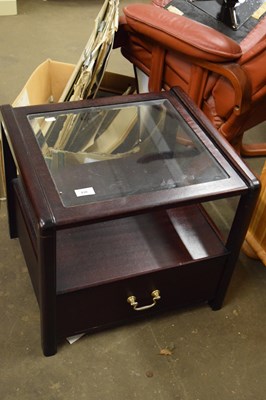 Lot 830 - DARK WOOD FRAMED GLASS TOP COFFEE TABLE