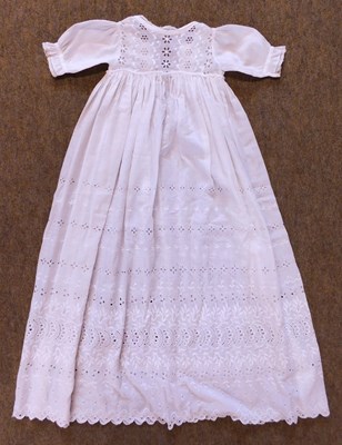 Lot 154 - A christening robe, the white cotton with...