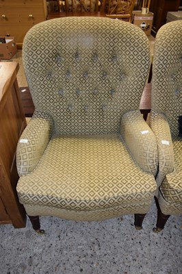 Lot 320 - 20TH CENTURY BUTTON BACK ARMCHAIR, UPHOLSTERED...