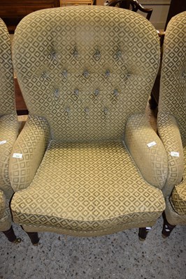 Lot 321 - 20TH CENTURY BUTTON BACK ARMCHAIR, UPHOLSTERED...