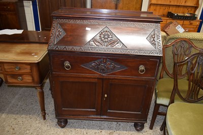 Lot 333 - LATE 19TH CENTURY MAHOGANY BUREAU WITH CARVED...