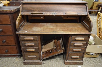 Lot 349 - EARLY 20TH CENTURY OAK ROLL FRONT DESK, 127CM...