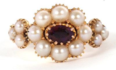 Lot 9 - A 19th century amethyst and pearl ring, the...