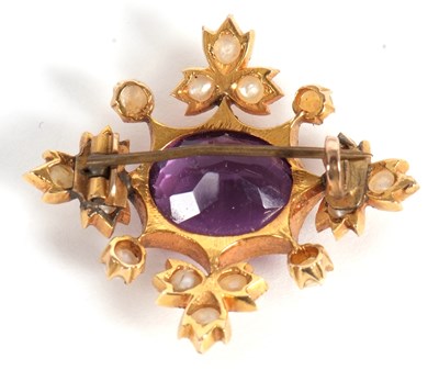 Lot 71 - An amethyst and 'pearl' brooch, the oval mixed...
