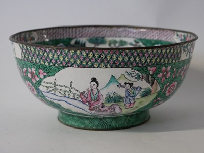 Lot 270 - Large Chinese lacquer bowl with polychrome...