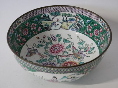 Lot 270 - Large Chinese lacquer bowl with polychrome...
