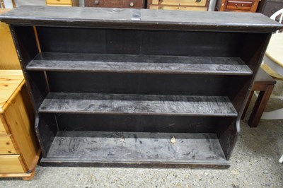 Lot 360 - DARK STAINED OPEN BOOKCASE, 136CM WIDE