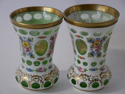 Lot 298 - A pair of Bohemian style vases, the white...