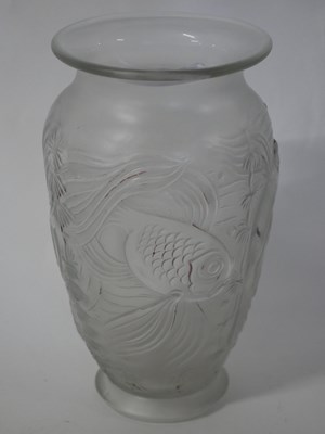 Lot 306 - Art glass vase decorated in relief with fish,...