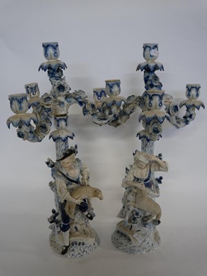 Lot 336 - Pair of Dresden four branch candelabra, the...
