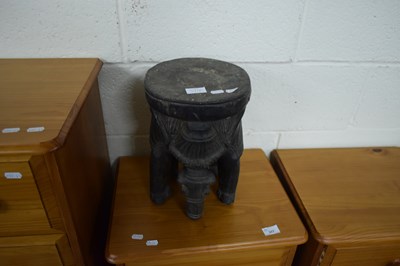 Lot 377A - ETHNIC HARDWOOD STOOL FORMED AS A STYLISED...