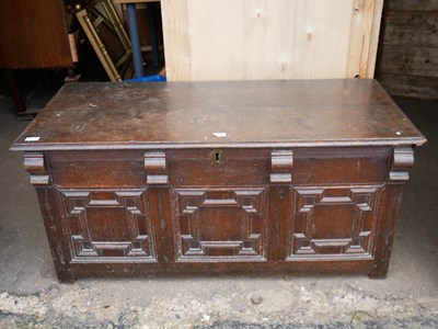 Lot 564 - 17th century oak coffer with mitred panelled...