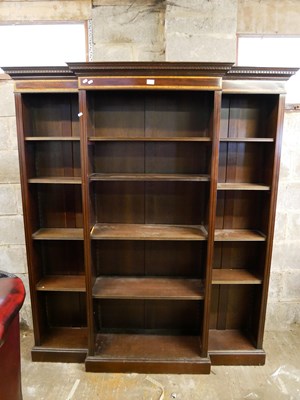 Lot 569 - Sheraton Revival mahogany break front bookcase...