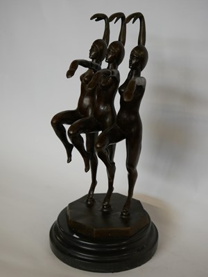 Lot 350 - Spelter group of three Art Deco dancers on...