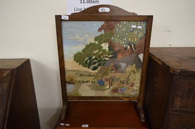 Lot 381 - OAK FRAMED NEEDLEWORK FIRE SCREEN, 71CM HIGH