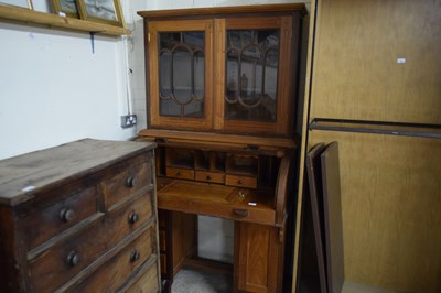 Lot 385 - EARLY 20TH CENTURY HARDWOOD BUREAU BOOKCASE...