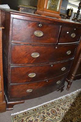 Lot 444 - Late Georgian mahogany bow front chest of two...