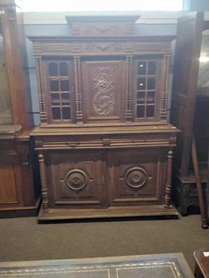 Lot 577 - Late 19th century Continental oak side cabinet...