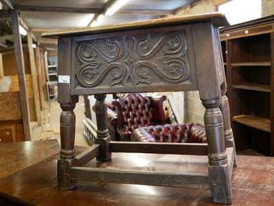 Lot 582 - 18th century style oak box stool with hinged...