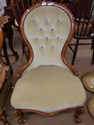 Lot 591 - Victorian spoon back nursing chair with pale...