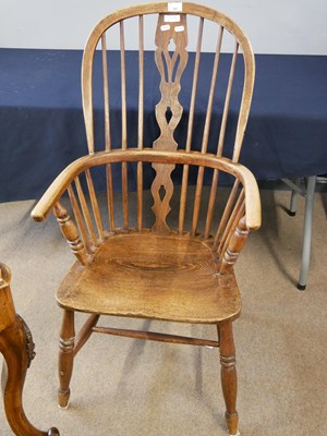 Lot 597 - Elm and ash Windsor style stick back chair...